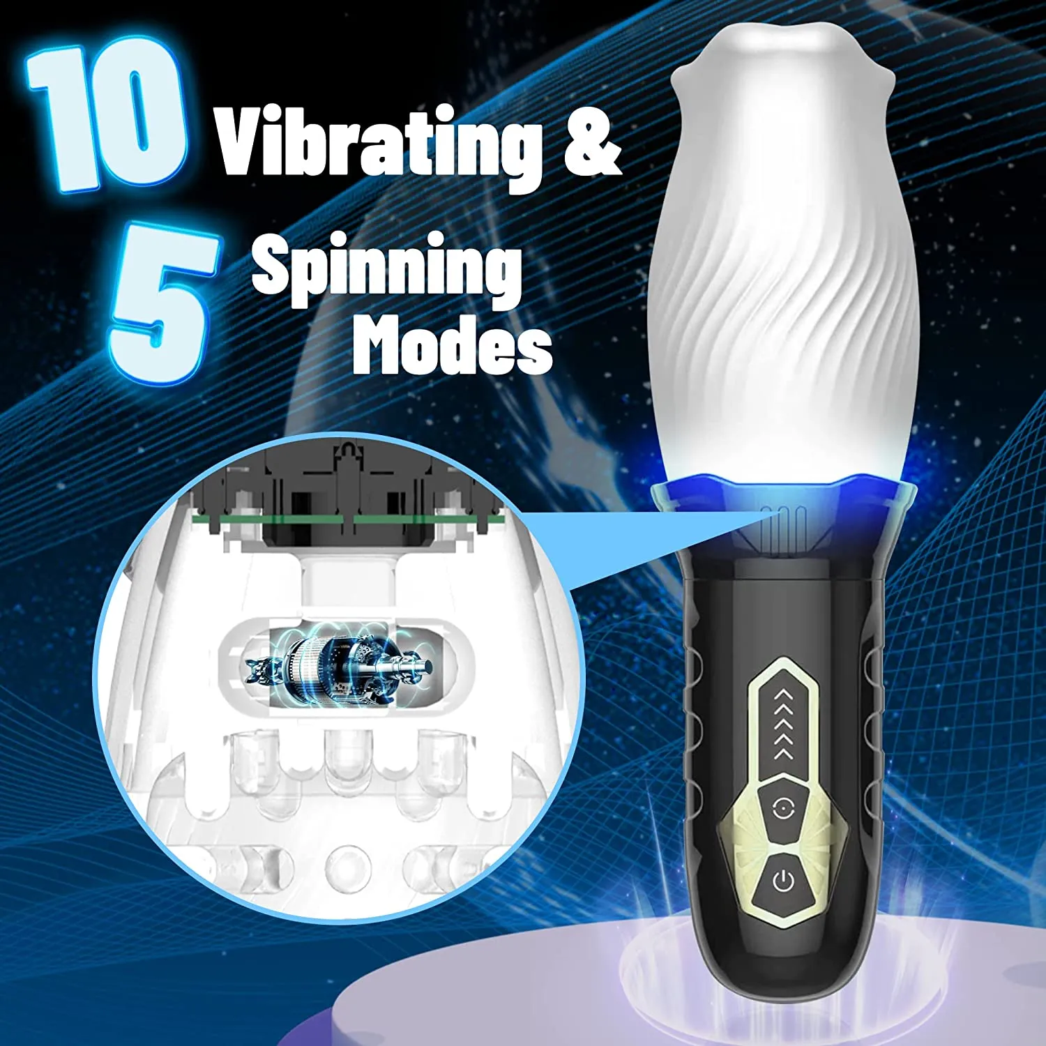 Rocket - Automatic Male Masturbator Blowjob Toy With 5 Rotation Speeds & 10 Vibration Modes - Laphwing