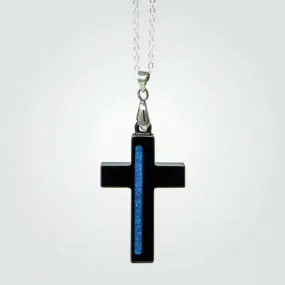 T2T Thin BLUE Line Cross Necklace – (Black Ceramic)