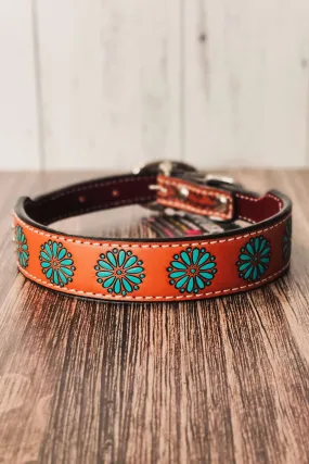 Turquoise Zuni Tooled Dog Collar