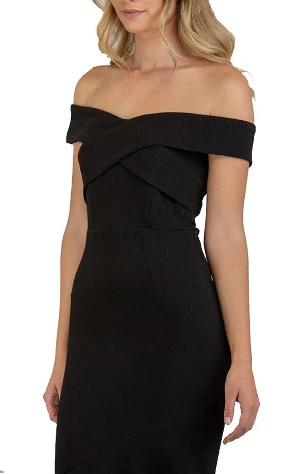 Women's Black Bodycon Off Shoulder with Cross Front Detail Dress